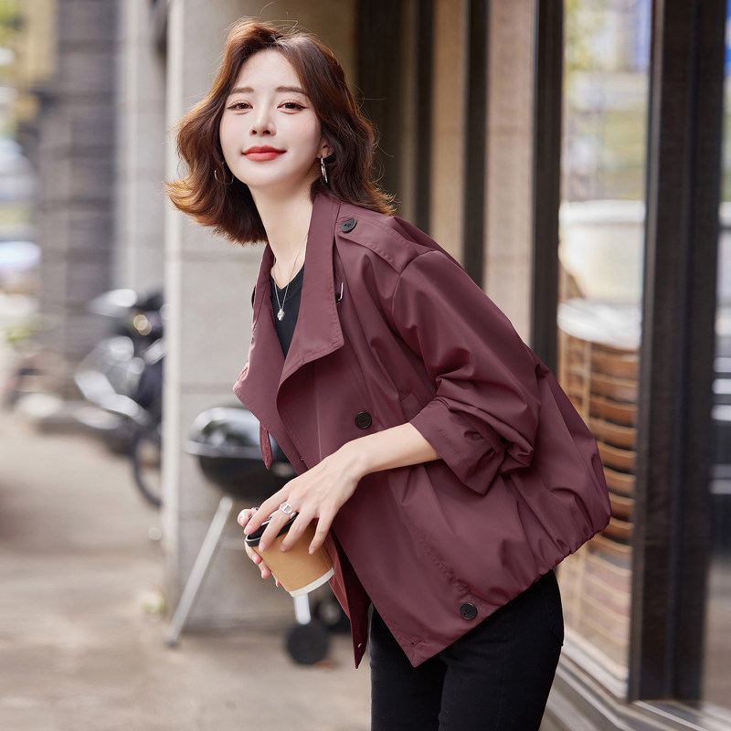 安可拉红短款风衣外套女2025春秋新款小个子宽松休闲气质夹克上衣,女装风衣,唯婧