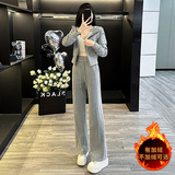 修身显瘦加绒连帽卫衣阔腿裤套装，女装套装/套裙，2C310