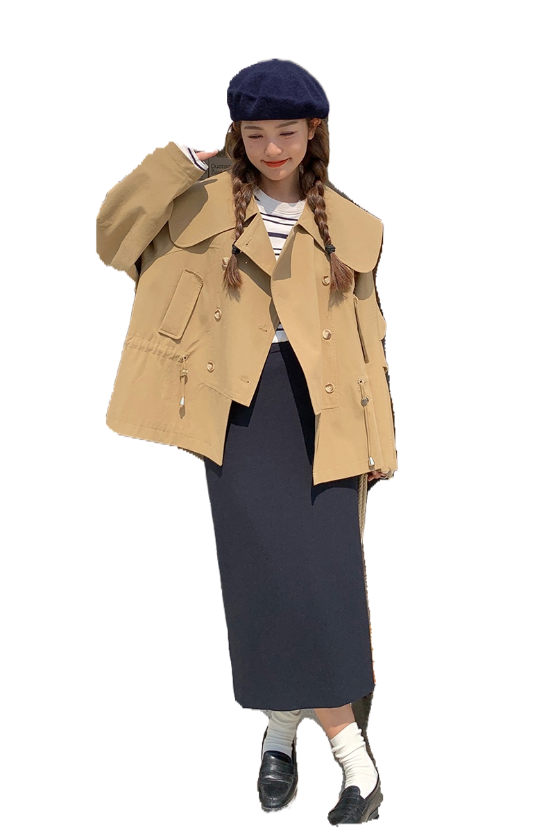 现货2025秋季卡其色短款风衣061902P135K188,女装风衣,2C032