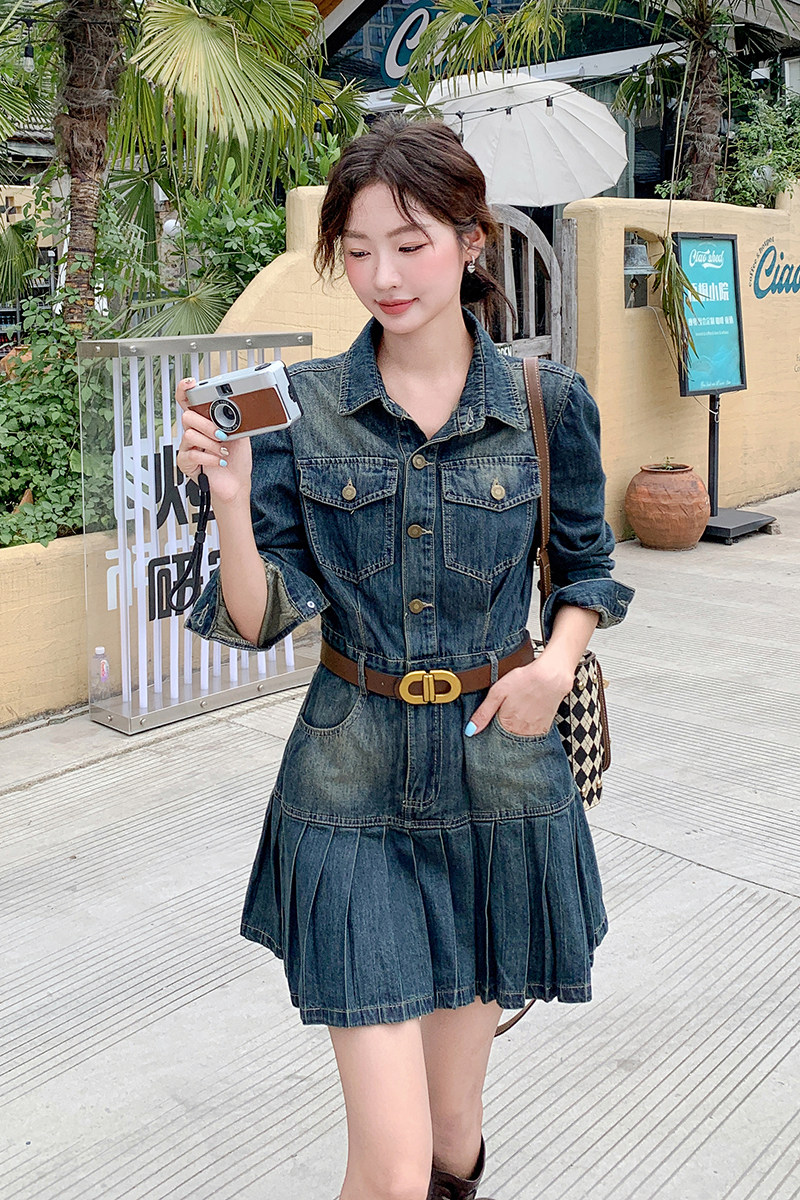 现货2025秋季新款韩系牛仔连衣裙2C057-8125-P145-K218,女装连衣裙,2C057