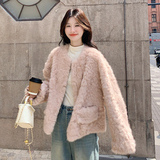 加厚保暖皮毛一体粉色羊羔毛外套女冬季2025新款小个子巨好看棉服，女装短外套，2C217