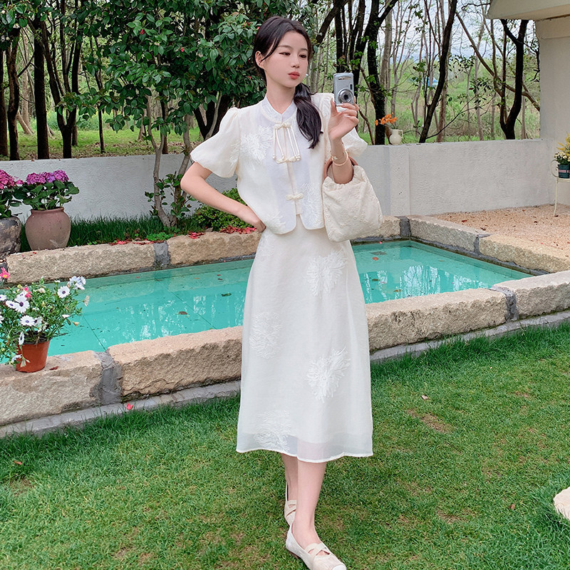 新品现货2025女装新中式提花连衣裙两件套266-P125-K175,女装套装/套裙,2C266