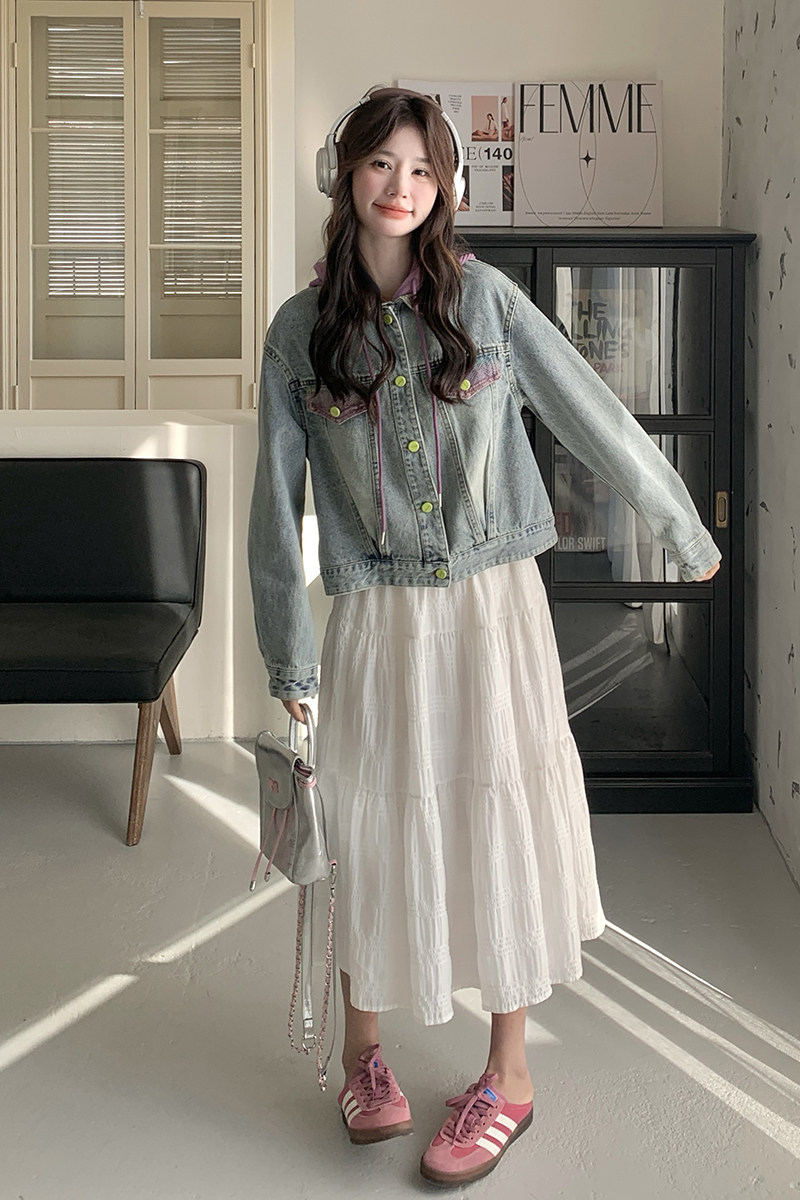 新品撞色针织连帽牛仔短款外套2025春款新款5853-P145-K218,女装牛仔外套,2C159