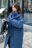 蓝色高级感羽绒服女中长款冬季新款宽松加厚小个子保暖白鸭绒外套，女装羽绒服，2C206