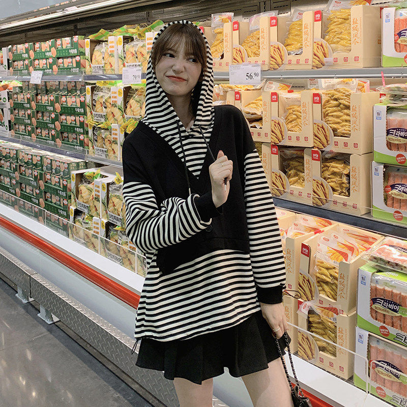 (现货四个码)条纹拼接卫衣厚款升级2C373-D0910-P105K158,女装卫衣/绒衫,2C373