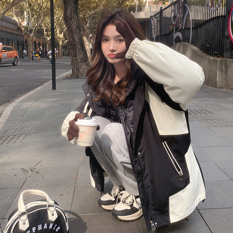 两件套冲锋衣羽绒服女冬新款美式两件套工装派克服90白鸭绒内胆图片