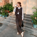 灰色韩系高级感气质马甲套装女秋季2025新款衬衫垂感阔腿裤三件套，女装套装/套裙，2C203