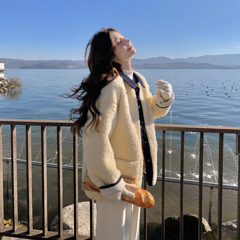 现货2025新款女装牛仔皮毛一体假两件套厚绒266-p205-k288图片