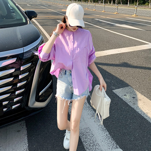 女款春季时尚休闲新款百搭单排扣圆领宽松显瘦纯色长袖灯笼上衣潮图片