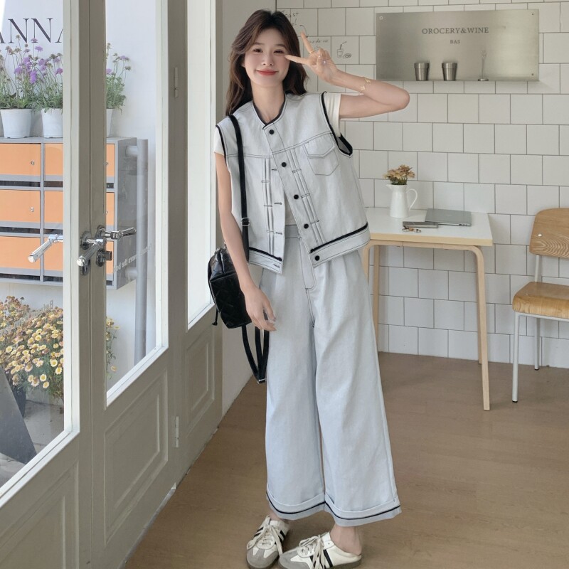 2件套！转化高！夏季拼色牛仔马甲+阔腿裤P175K248,女装套装/套裙,2C320