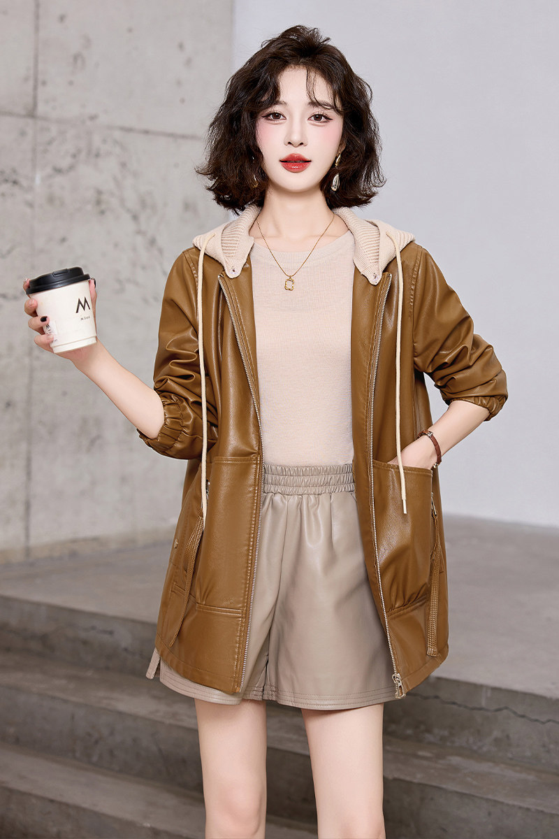 吾爱衣8602款可拆卸帽皮衣外套女时尚显瘦百搭减龄机车服外套,女装皮衣,吾爱衣