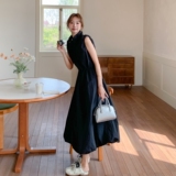 黑色轻熟风工装无袖连衣裙女2025夏季新款高级感收腰系带及踝长裙，女装连衣裙，2C212