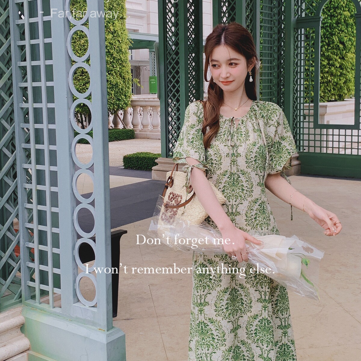 【大货已出】复古系带设计绿色碎花连衣裙6670-P95控138,女装连衣裙,2C137