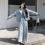 时尚套装减龄复古网红韩版时尚春季小个子宽松高腰春秋显瘦牛仔，女装套装/套裙，2C212