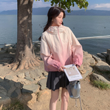 甜美学院风粉色连帽卫衣女春秋2025新款简约百搭休闲裤，女装短外套，2C266