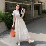 法式仙气吊带连衣裙套装女2025夏新款显瘦T恤上衣漂亮长裙两件套，女装连衣裙，2C212