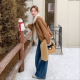 韩版宽松加厚保暖羊羔毛派克服女冬季短款PU皮复古休闲外套，女装棉衣/棉服，2C166