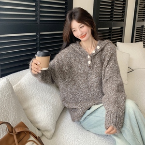 巨好看休闲连帽咖色毛衣卫衣外套女春秋2025新款显瘦爆款超火上衣图片