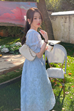 货出2025年夏季茶歇仙女气质连衣裙盐缩提花蓝色炸街裙子P120K178，女装连衣裙，2C311