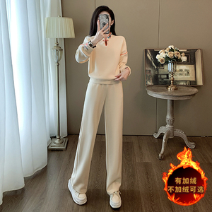 女秋季新款中式风刺绣卫衣阔腿裤套装图片