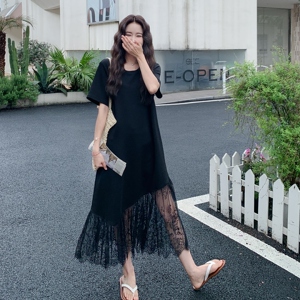 2025夏季日系新款宽松显瘦蕾丝拼接T恤裙女高级感绝美爆款连衣裙图片