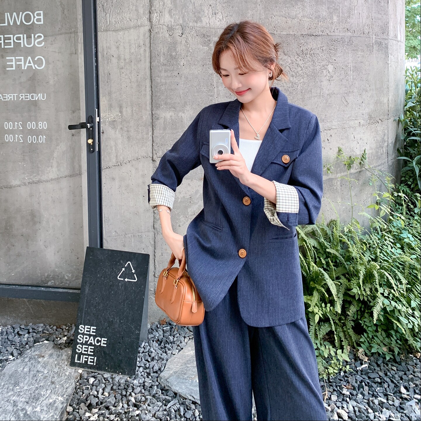 韩系休闲气质蓝色西装阔腿裤套装女春秋ootd减龄两件套爆款巨好看,女装套装/套裙,2C236