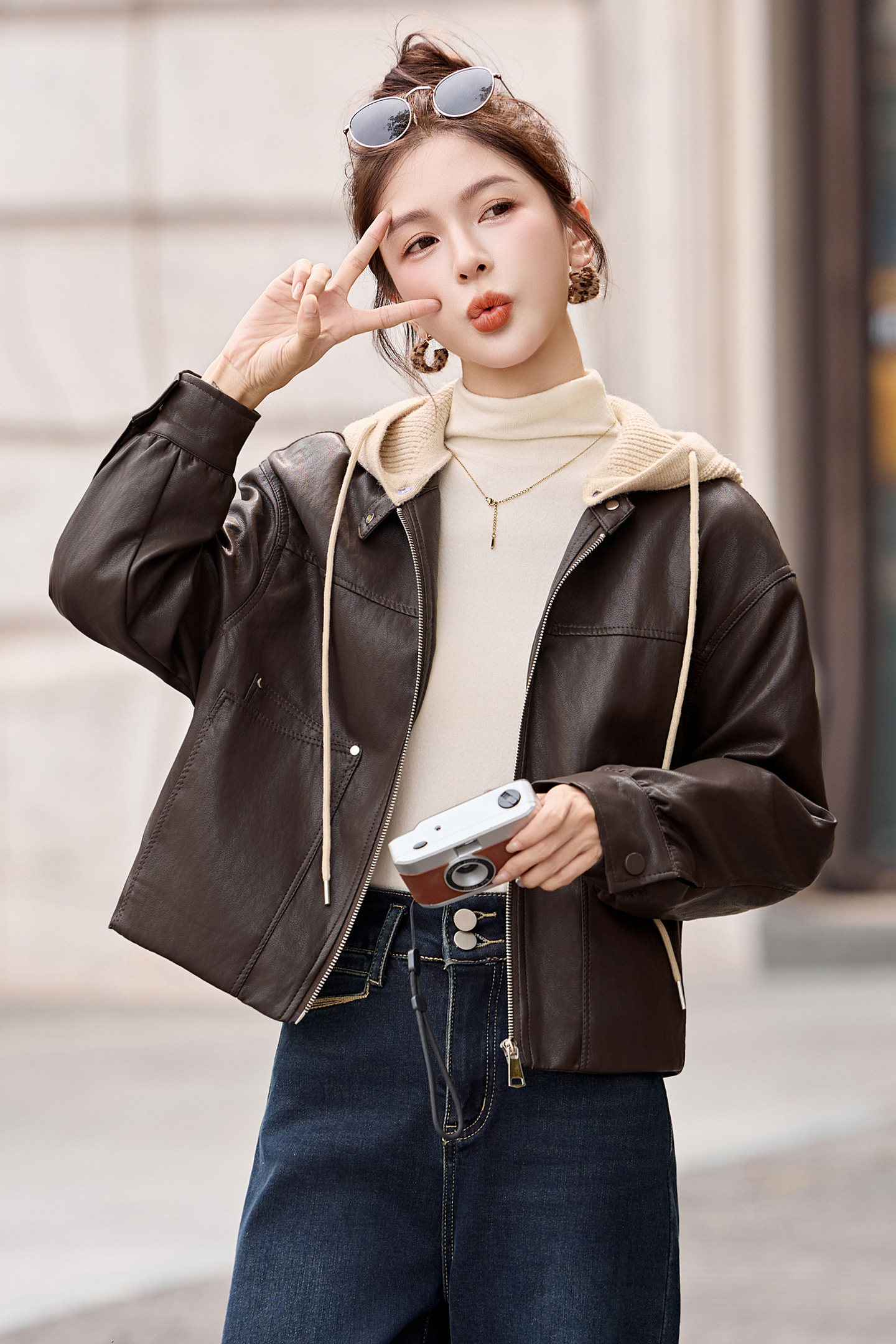 巨好看皮棉衣女冬季新款小个子洋气可拆卸针织帽加绒加厚外套,女装皮衣,英标秀（1C119）