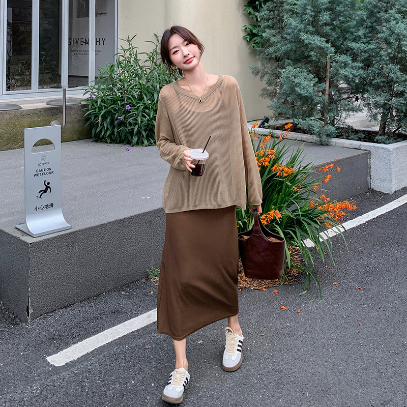 【现货】春季穿搭长袖上衣吊带裙子两件套2C166-6006P115K178,女装套装/套裙,2C166