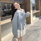 蓝色韩系短款外套女秋季2025新款小个子休闲穿搭宽松高级感夹克，女装短外套，2C203