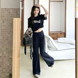 2025年夏季新款时尚套装女韩版宽松显瘦短袖T恤高腰阔腿裤两件套，商品下架区，2C332