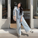 时尚套装减龄复古网红韩版时尚春季小个子宽松高腰春秋显瘦牛仔，女装套装/套裙，2C212