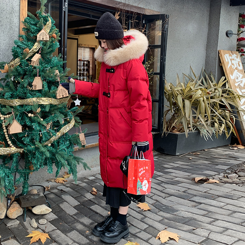 新款羽绒服女冬季2025新款休闲加厚白鸭绒新年红中长款外套,女装羽绒服,2C177