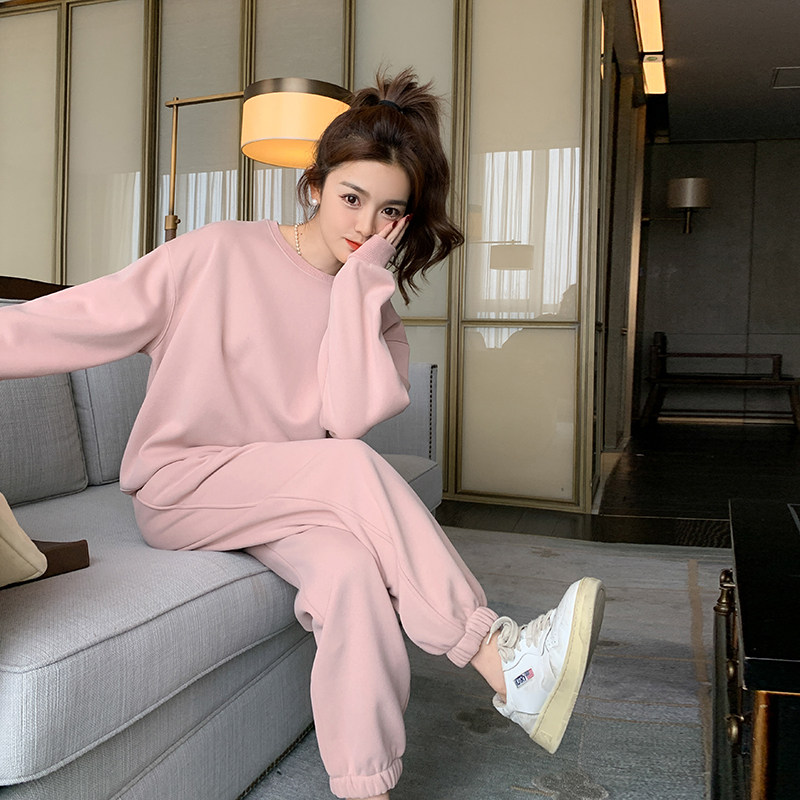 慵懒风穿搭粉色卫衣套装女春秋2025超火运动休闲减龄多巴胺两件套,女装套装/套裙,2C037