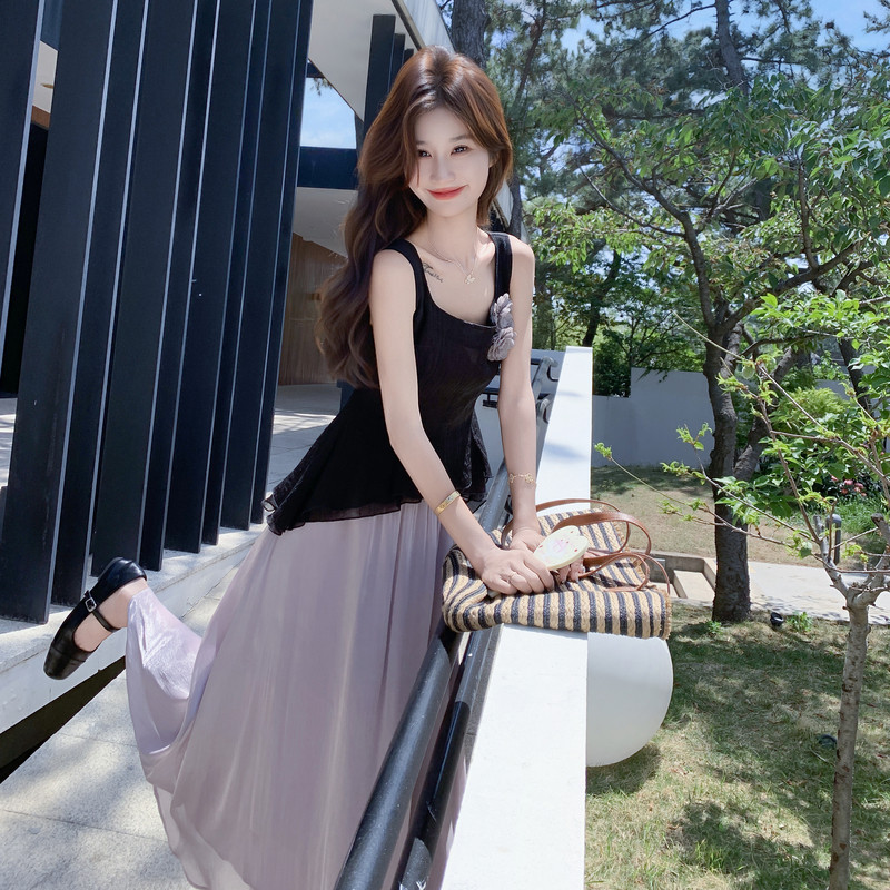 显瘦背心上衣紫色半身裙套装女2025夏季新款温柔风休闲百搭两件套,女装套装/套裙,2C131