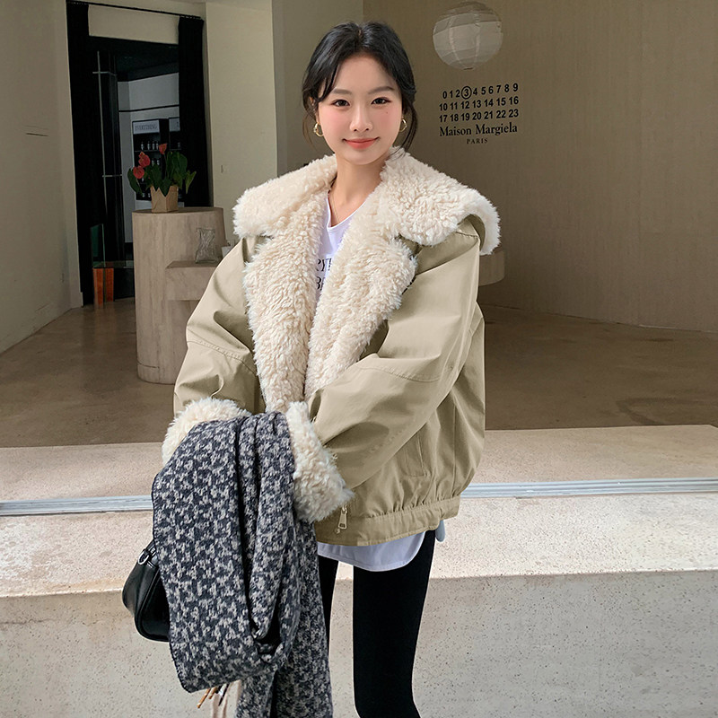现货羊卷毛拼接派克服外套加厚羽绒服内胆5836-P235-K348,女装羽绒服,2C159