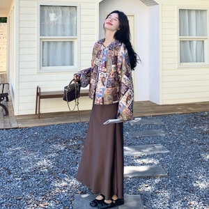 新中式印花外套吊带连衣裙套装女2025秋新款独特绝美度假风两件套图片