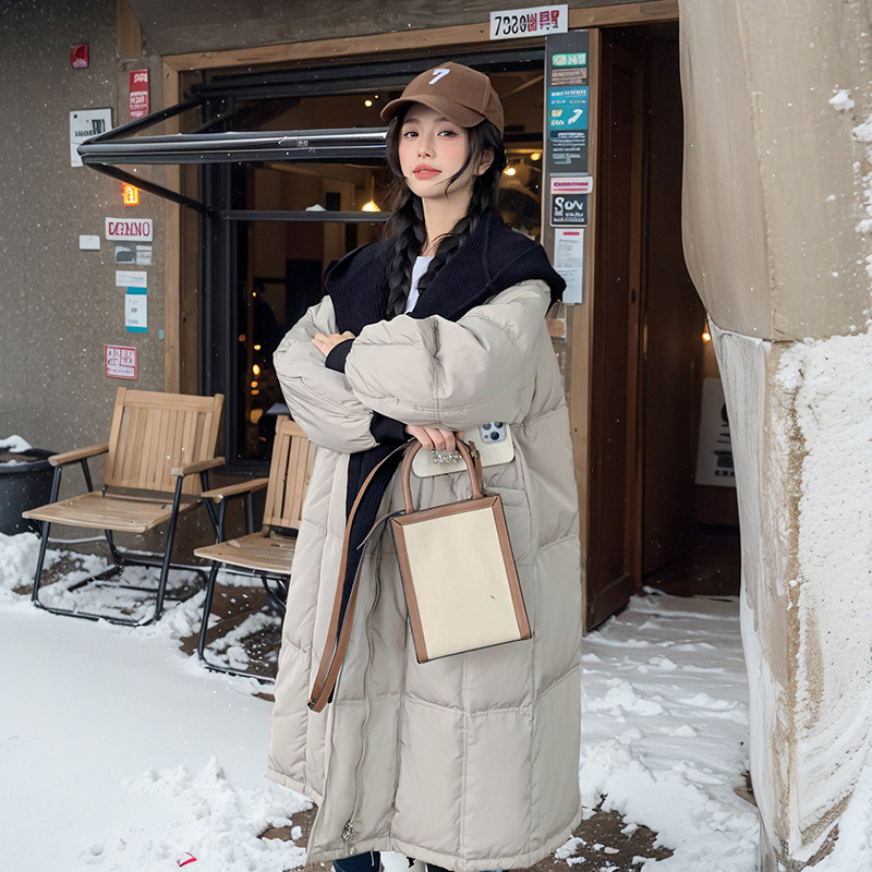 高级感超好看假两件羽绒服女冬季长款2025新款慵懒风白鸭绒外套潮,女装羽绒服,2D152