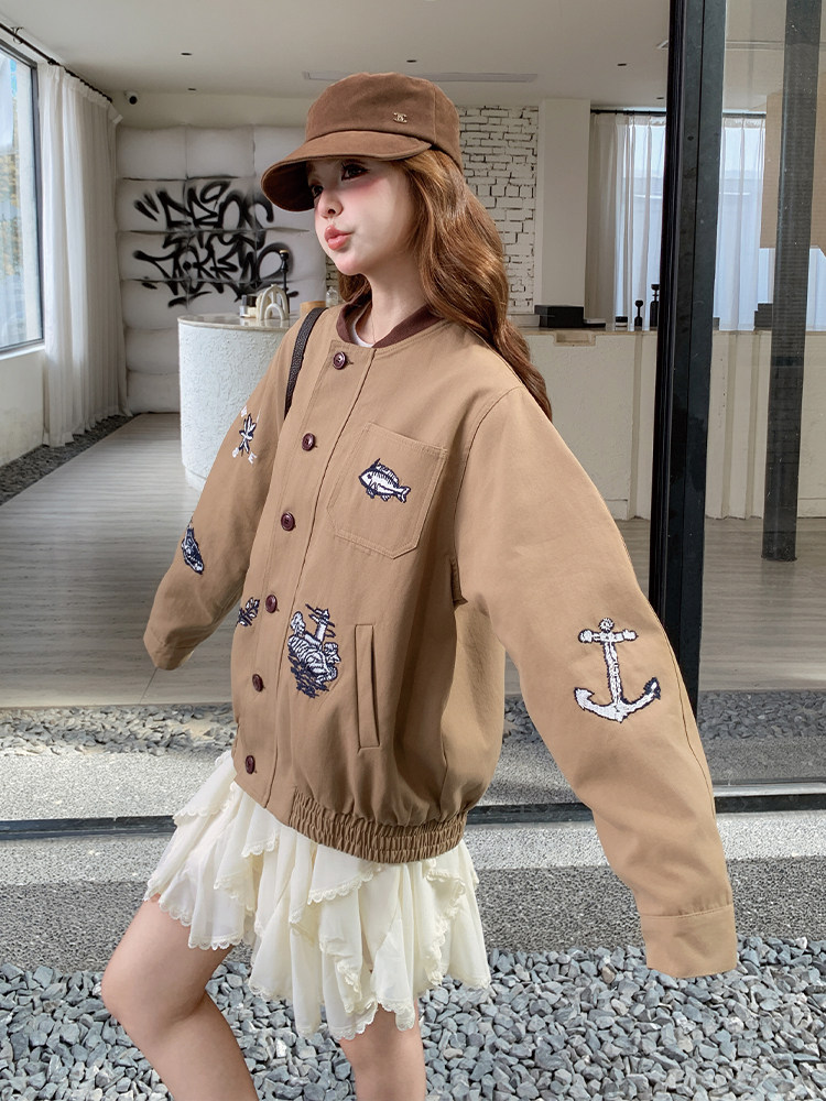 新款！现货！复古高级感重工刺绣棒球服外套6865-P165-K248,女装派克服,2D034
