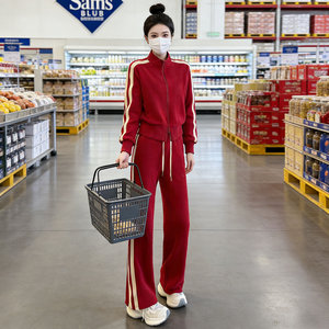 纯色运动套装女春季新款时尚洋气高端拉链卫衣休闲阔腿长裤两件套图片