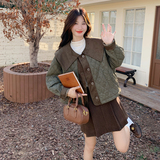 撞色拼接娃娃领麂皮绒夹棉外套女秋冬2025新款设计感减龄棉服，女装棉衣/棉服，2C159