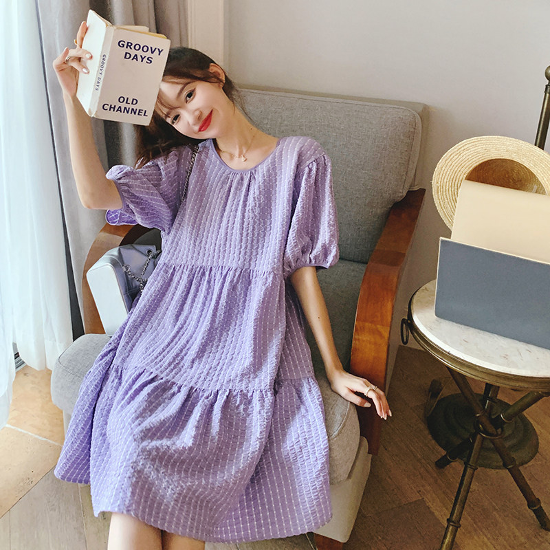 【新款】2026夏紫色泡泡格小个子娃娃裙X4-P115K168,女装连衣裙,2C069