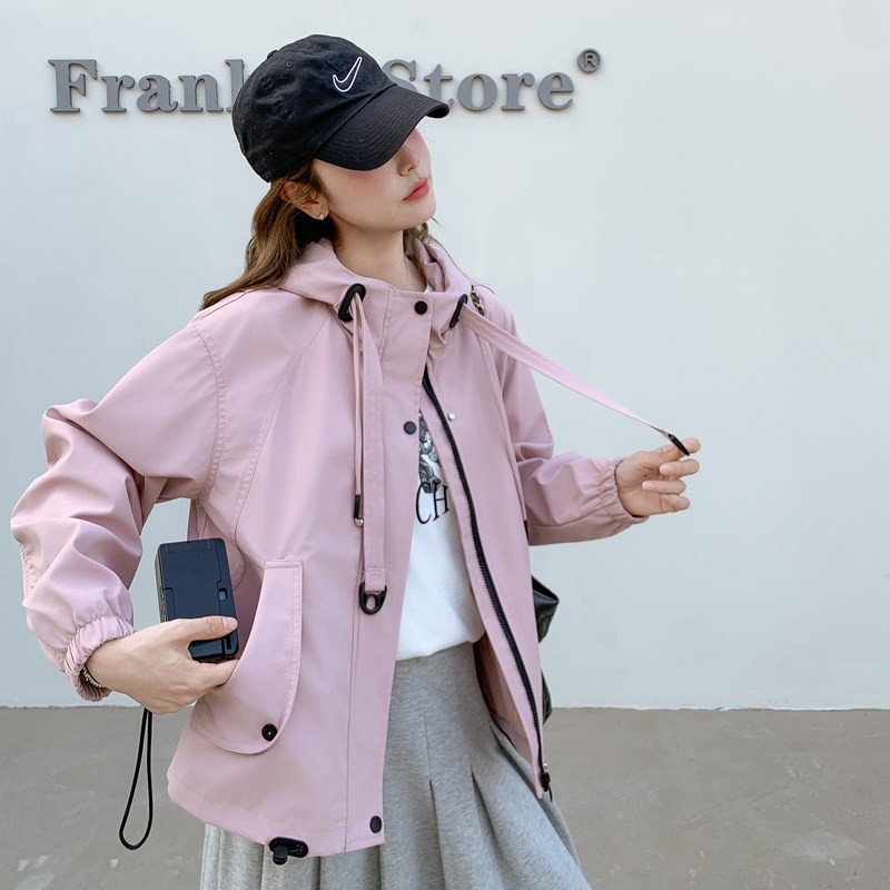 粉色连帽工装外套女2025春季新款韩系休闲减龄小个子超好看短夹克图片