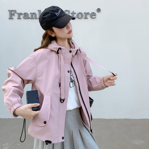 粉色连帽工装外套女2025春季新款韩系休闲减龄小个子超好看短夹克图片