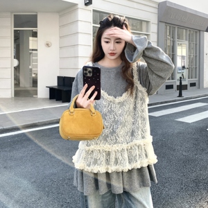 新品【已做货】针织打底叠穿蕾丝真两件套P155 K258图片
