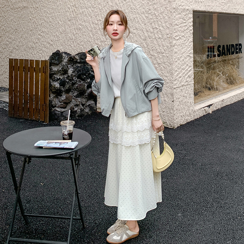 现货:春装新款时尚潮流蕾丝花边连帽上衣问题2C135-6893P135K208,女装短外套,2C135