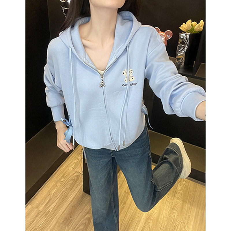 春女新款连帽拉链卫衣阔腿牛仔裤减龄时尚两件套,女装套装/套裙,2C310