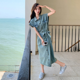 牛仔连衣裙女2025夏季高级感气质宽松显瘦韩系休闲直筒衬衫长裙子，女装连衣裙，2C166