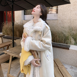 皮毛一体羊羔毛毛呢外套女中长款棉服长款 2C133-963-P235-K338图片
