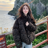 时尚设计感豹纹羽绒服女冬季2024新款超好看印花白鸭绒保暖面包服，女装羽绒服，2C280