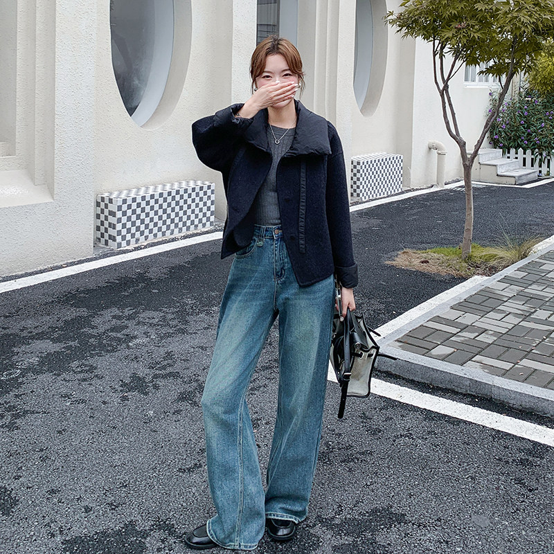 现货70毛日系飘带撞色短款双面呢外套,女装毛呢外套,1D066-1